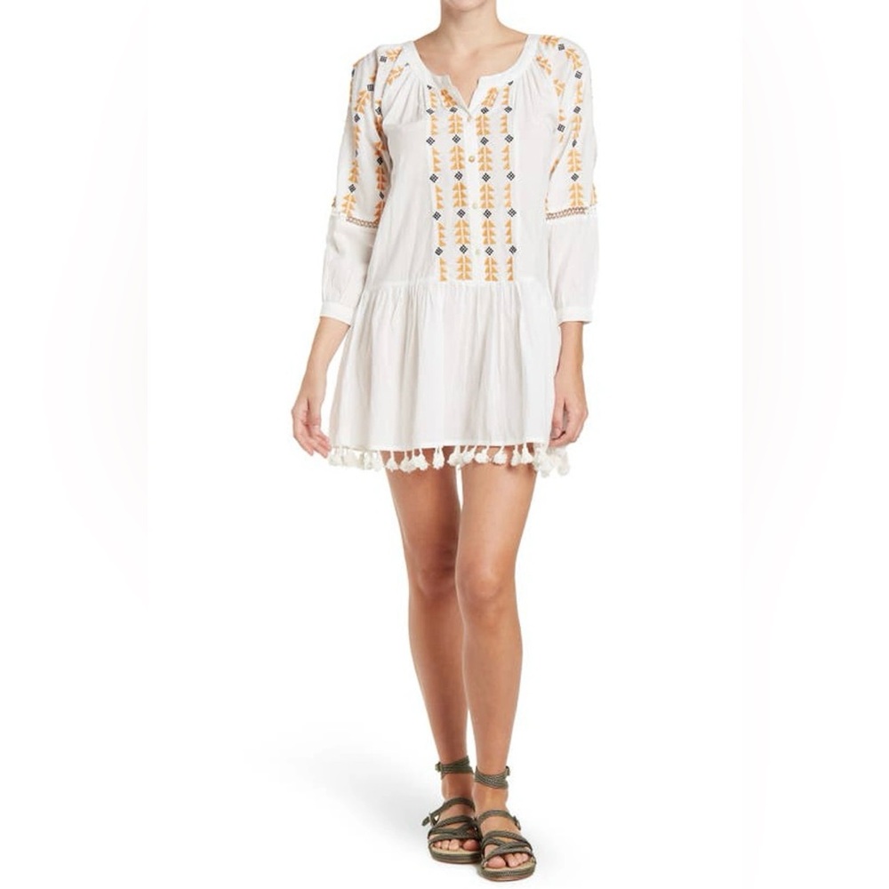 Area Stars Sorrento Boho Embroidered Tunic Dress in White Size M